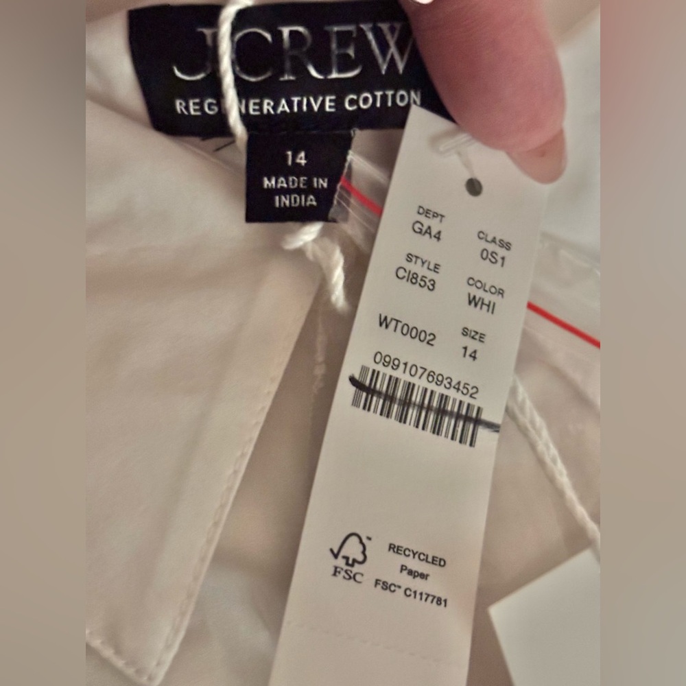NWT J.Crew Elena mini shirtdress cotton poplin 14 White Smocked Preppy Casual - Picture 13 of 15